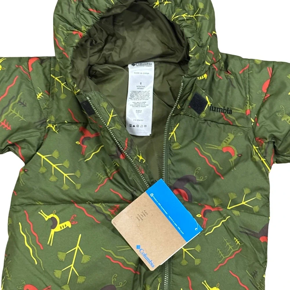 Columbia Snuggly Bunny Bunting Green Outdoor Print Snowsuit Infant 6 Months NWT